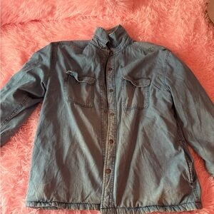 Denim Button-Up Jacket with Fur Inside